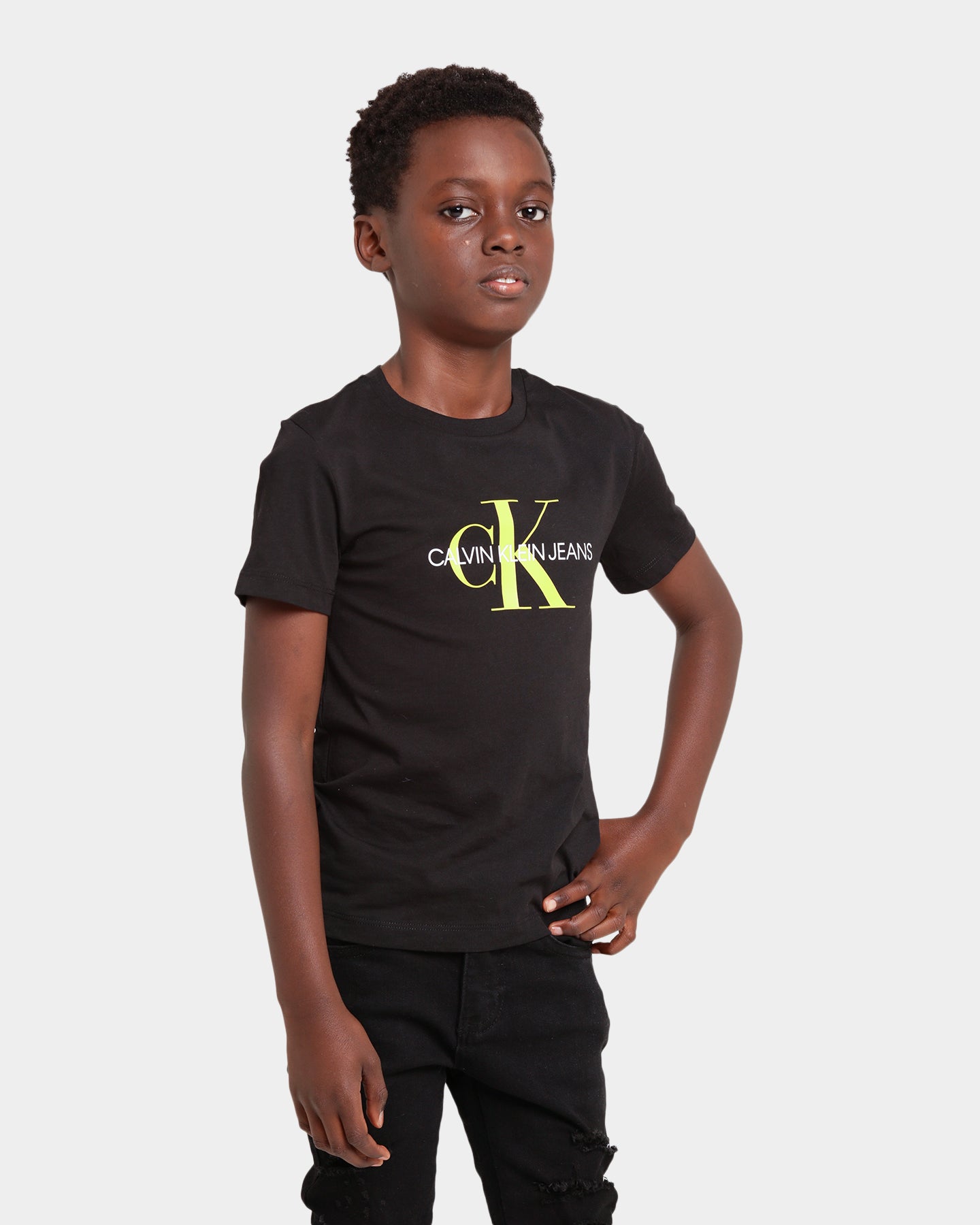 Calvin Klein Kid's Monogram Logo T-Shirt Heather Black/Yellow