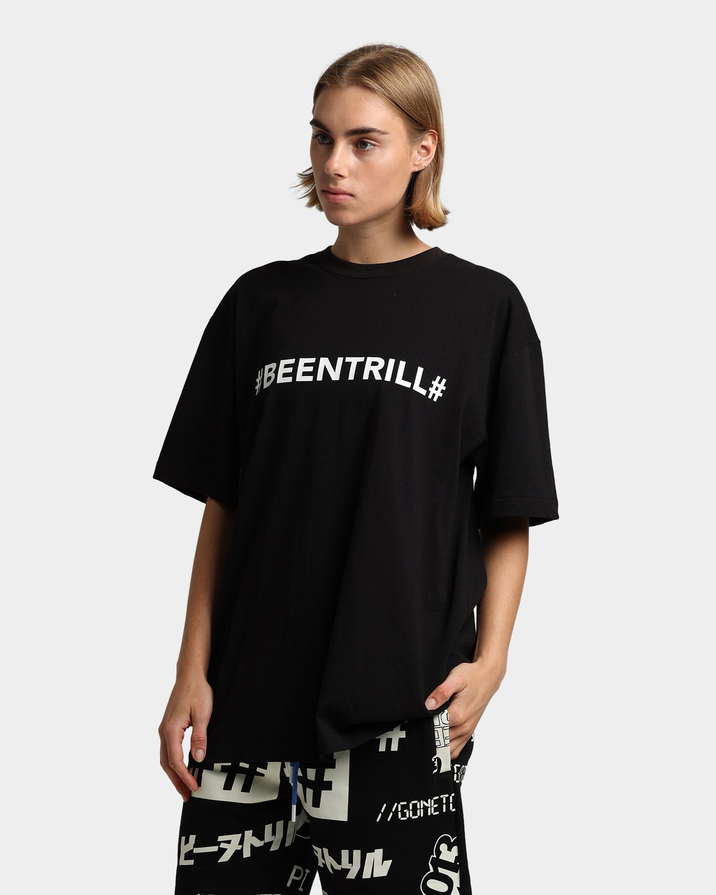 BEENTRILL Backwards Short Sleeve T-Shirt Black Style001