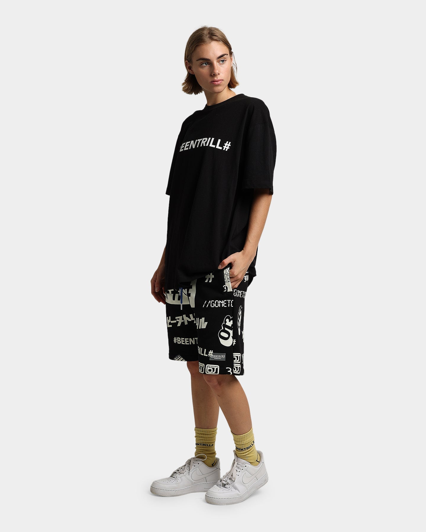 BEENTRILL Backwards Short Sleeve T-Shirt Black Style001