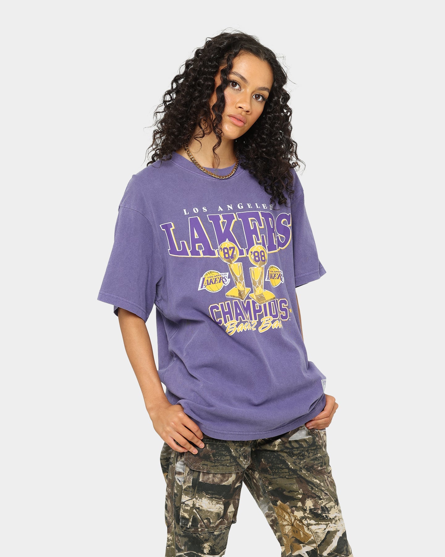 Mitchell & Ness Los Angeles Lakers Vintage Champs Trophy T-Shirt Faded Purple Style001