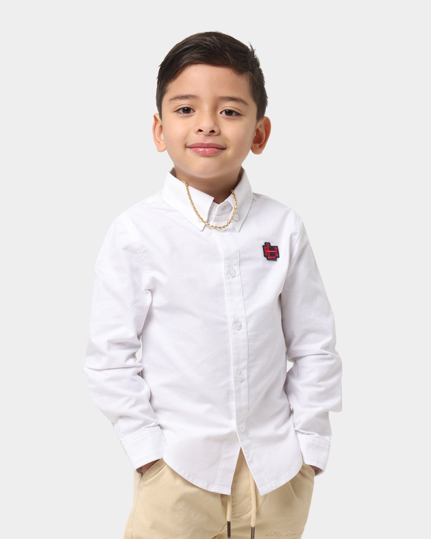 Lil Homm√© Kid's Mono Oxford Button Up Shirt White