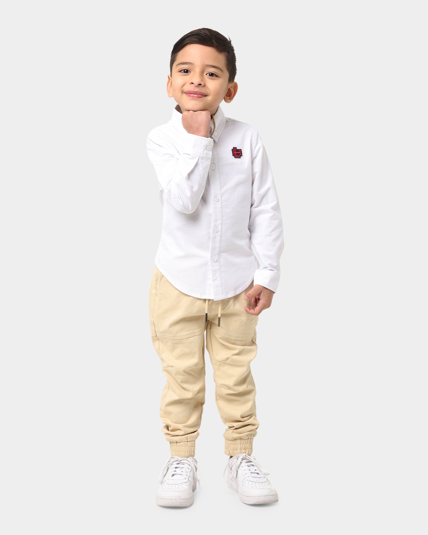 Lil Homm√© Kid's Mono Oxford Button Up Shirt White