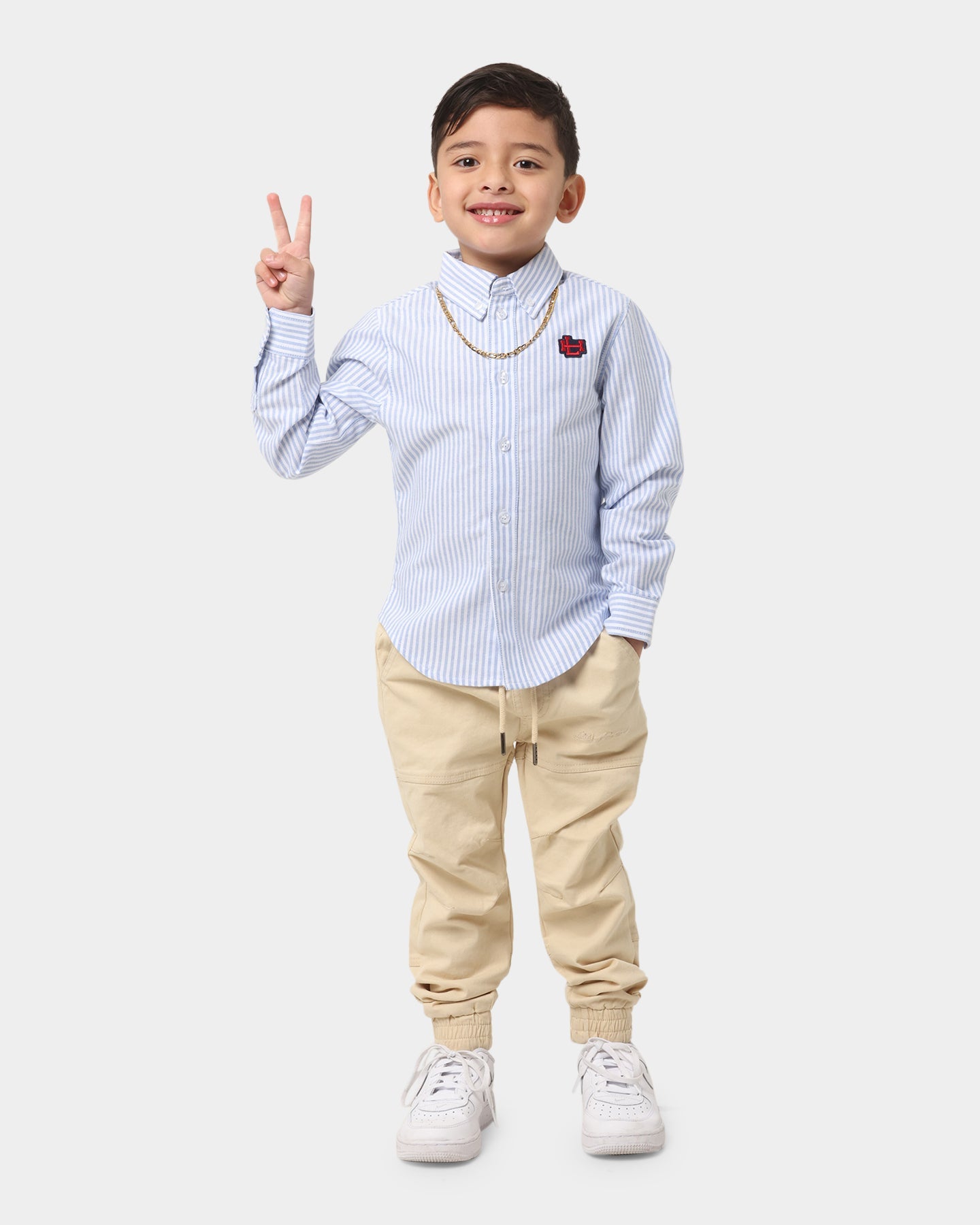 Lil Homme Kid's Mono Oxford Button Up Shirt White/Light Blue