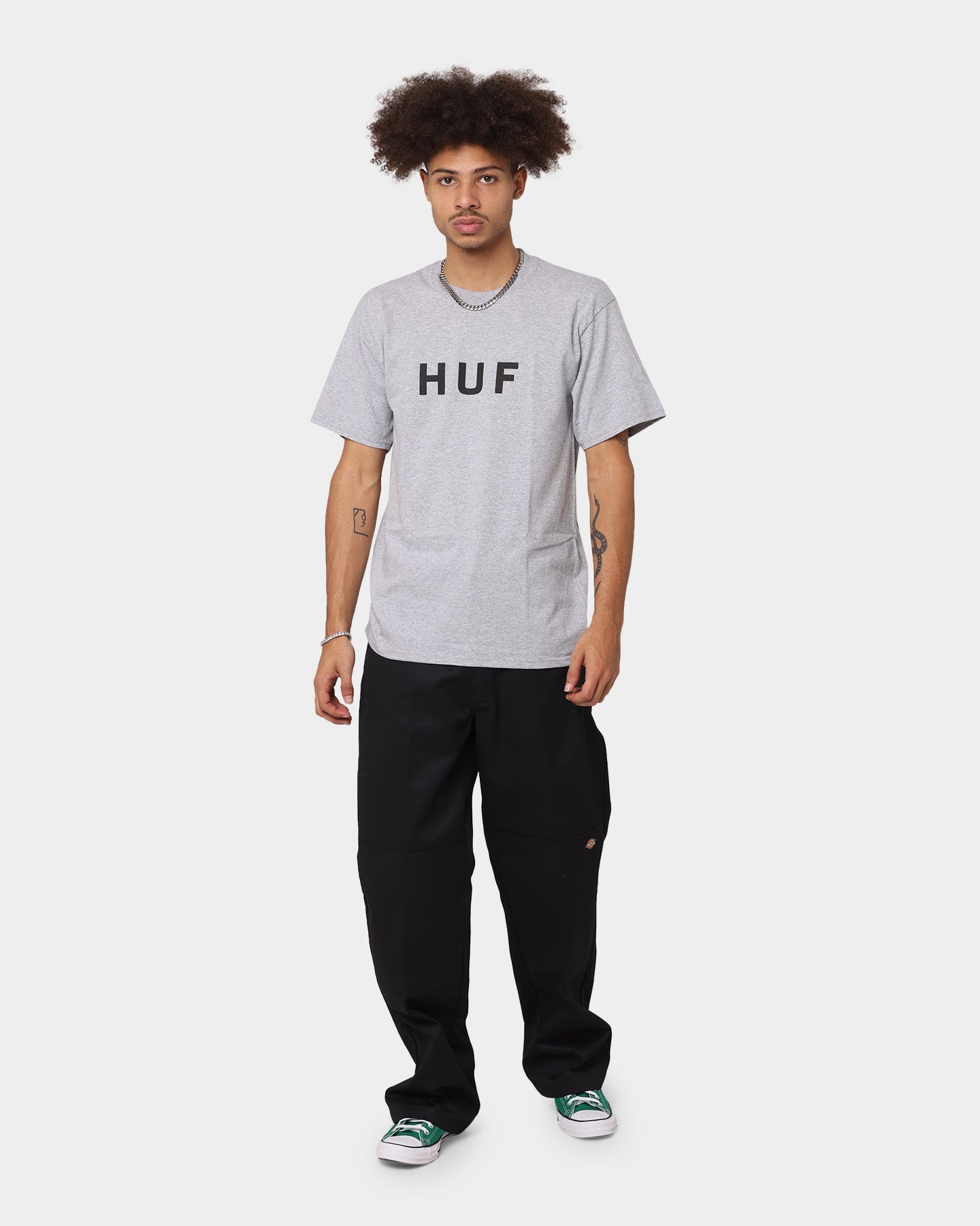 Huf Essentials OG Logo T-Shirt Grey Heather