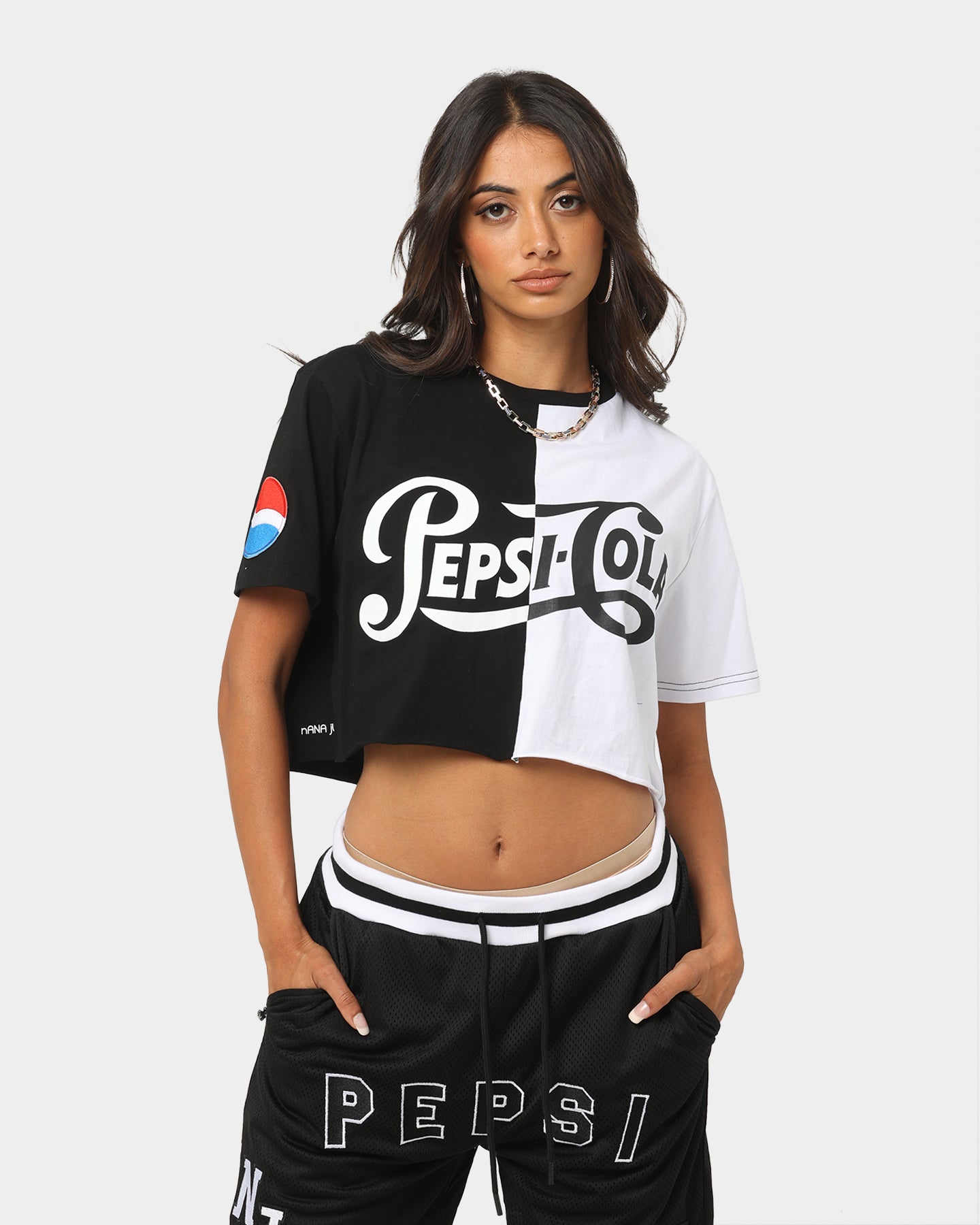 Nana Judy Women's Pepsi Crop Split T-Shirt Black/White