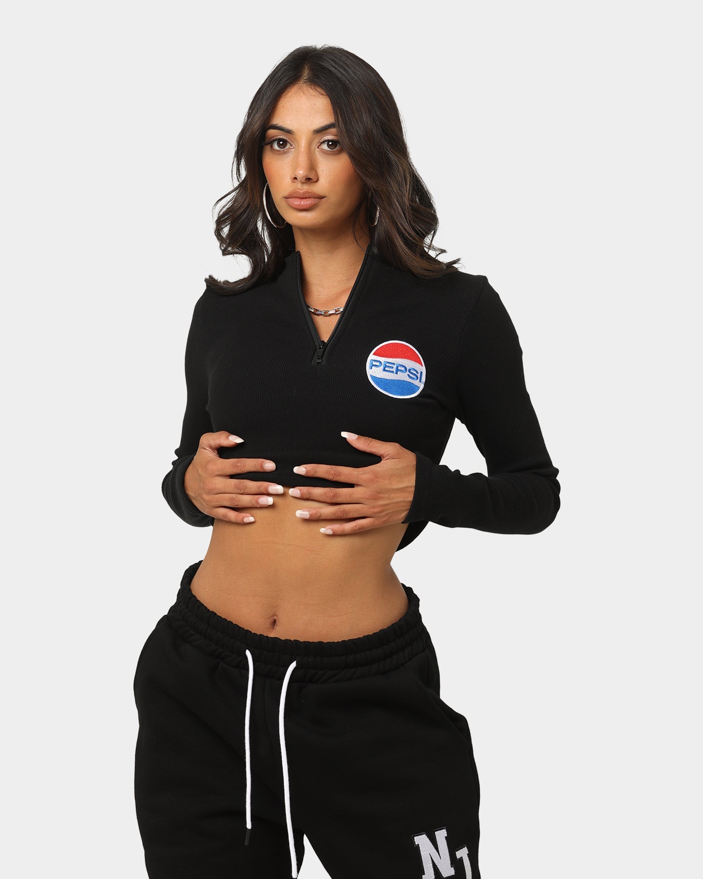 Nana Judy Women's Pepsi Long Sleeve Rib Crop Shirt White
