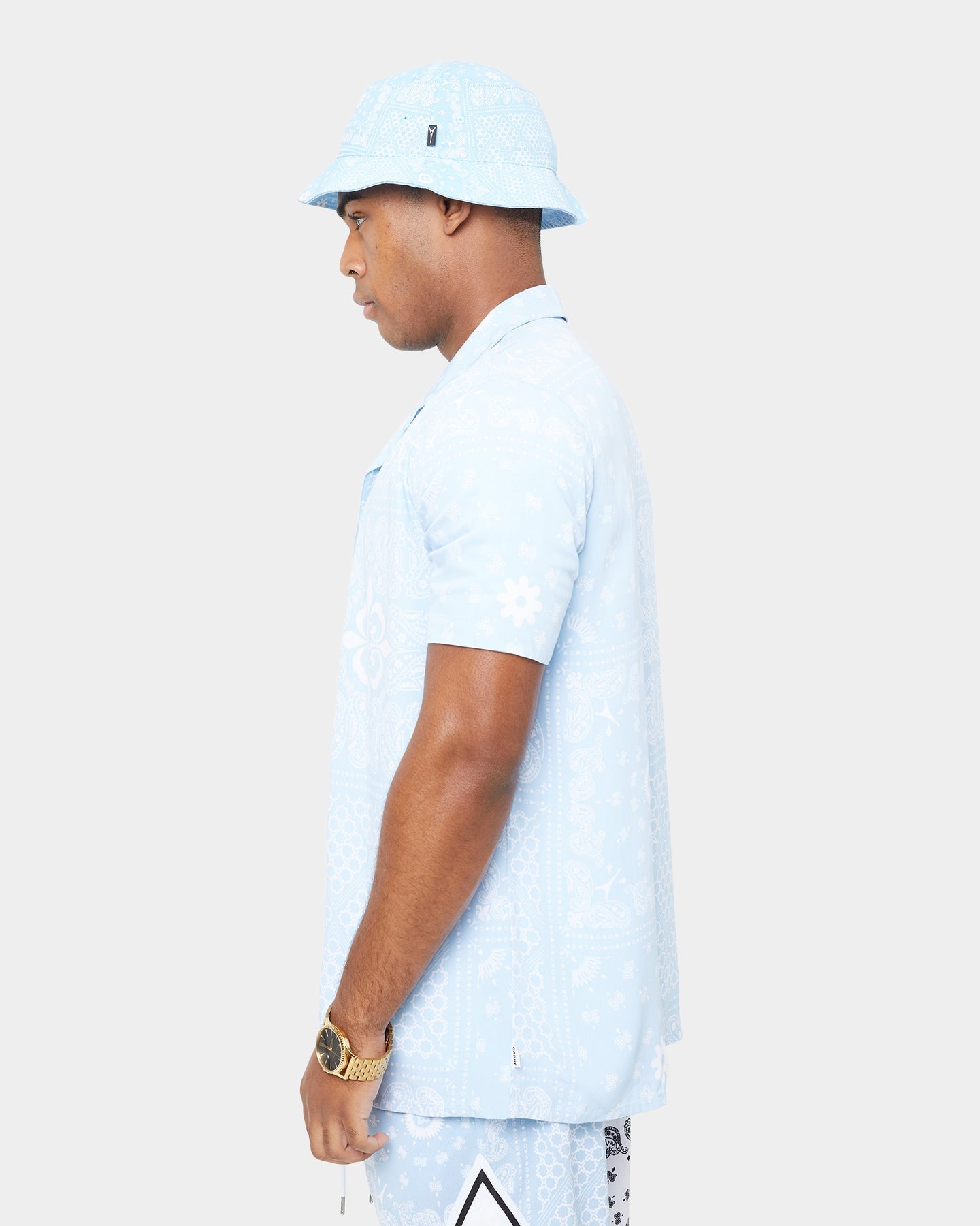 Carre Bandana Ultra Short Sleeve Button Up Shirt Light Blue