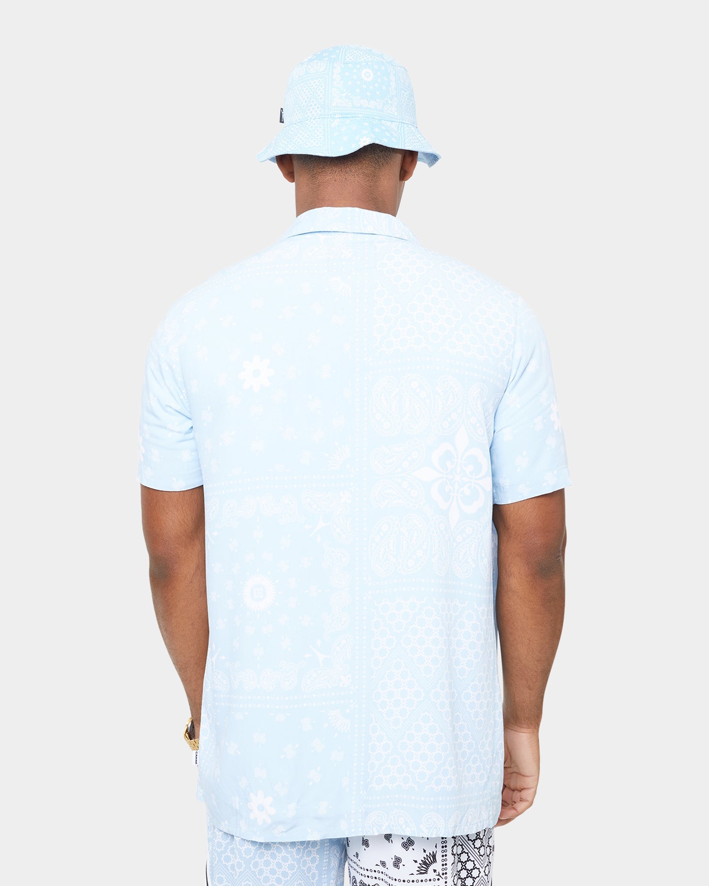 Carre Bandana Ultra Short Sleeve Button Up Shirt Light Blue
