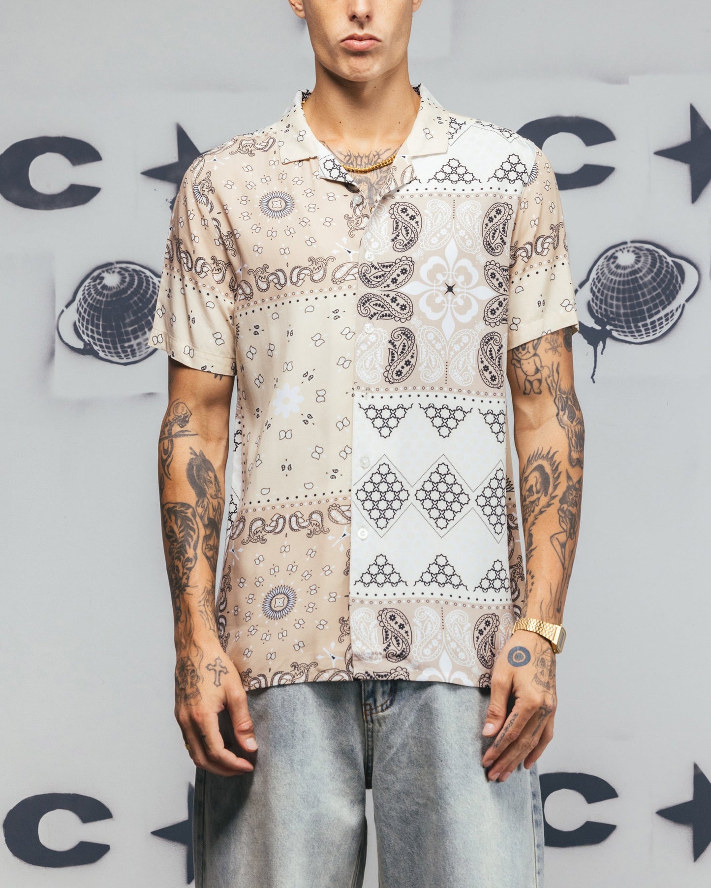 Carr√© Bandana Ultra Button Up Shirt Stone