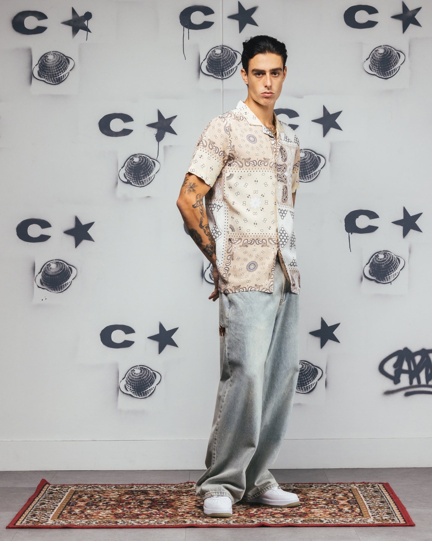 Carr√© Bandana Ultra Button Up Shirt Stone