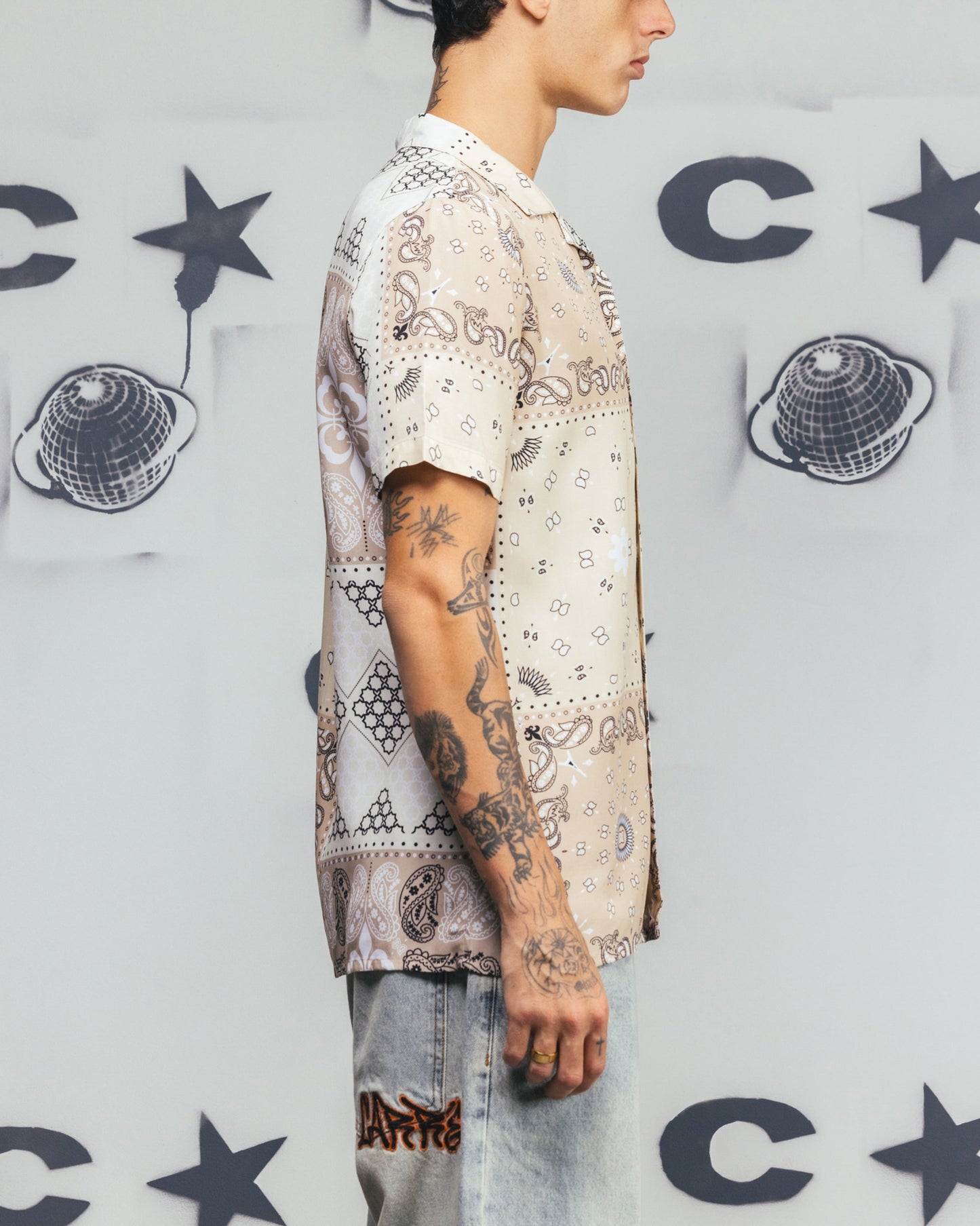 Carr√© Bandana Ultra Button Up Shirt Stone