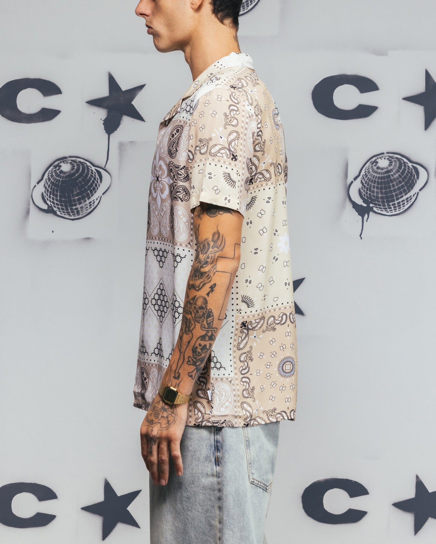 Carr√© Bandana Ultra Button Up Shirt Stone