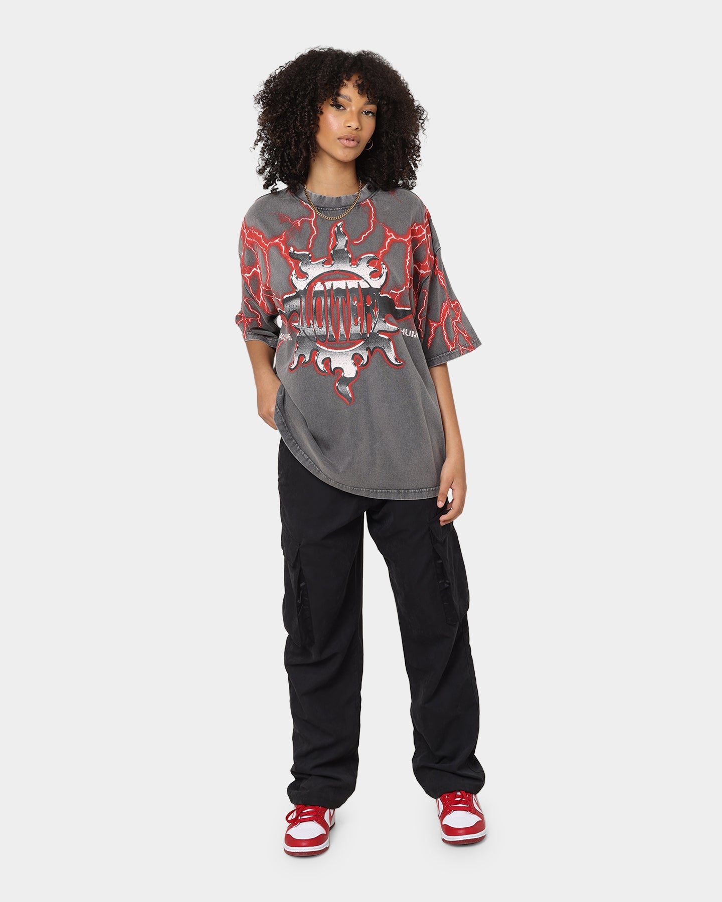 Loiter Lightning Motor Vintage T-Shirt Charcoal/Red Style001
