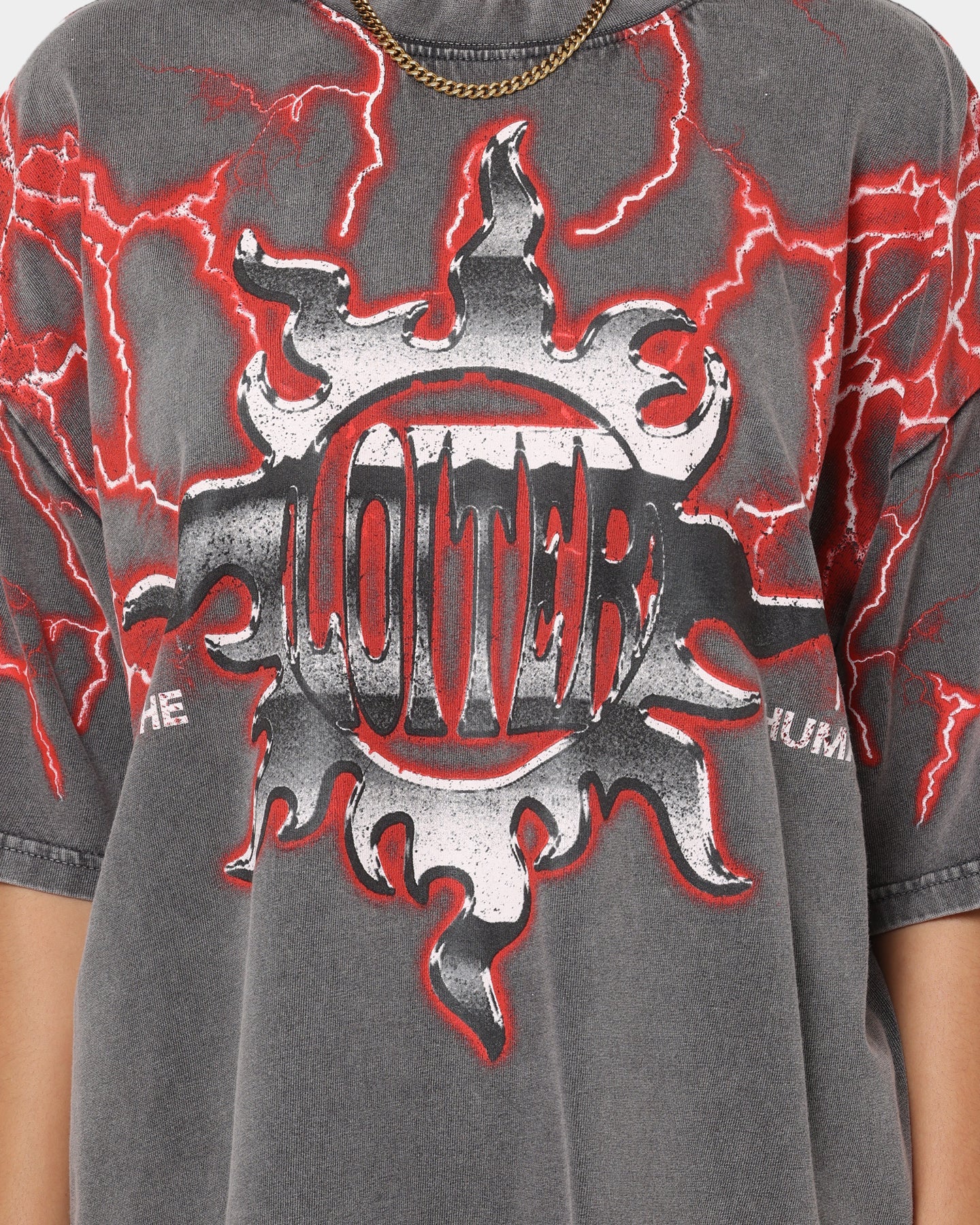Loiter Lightning Motor Vintage T-Shirt Charcoal/Red Style001