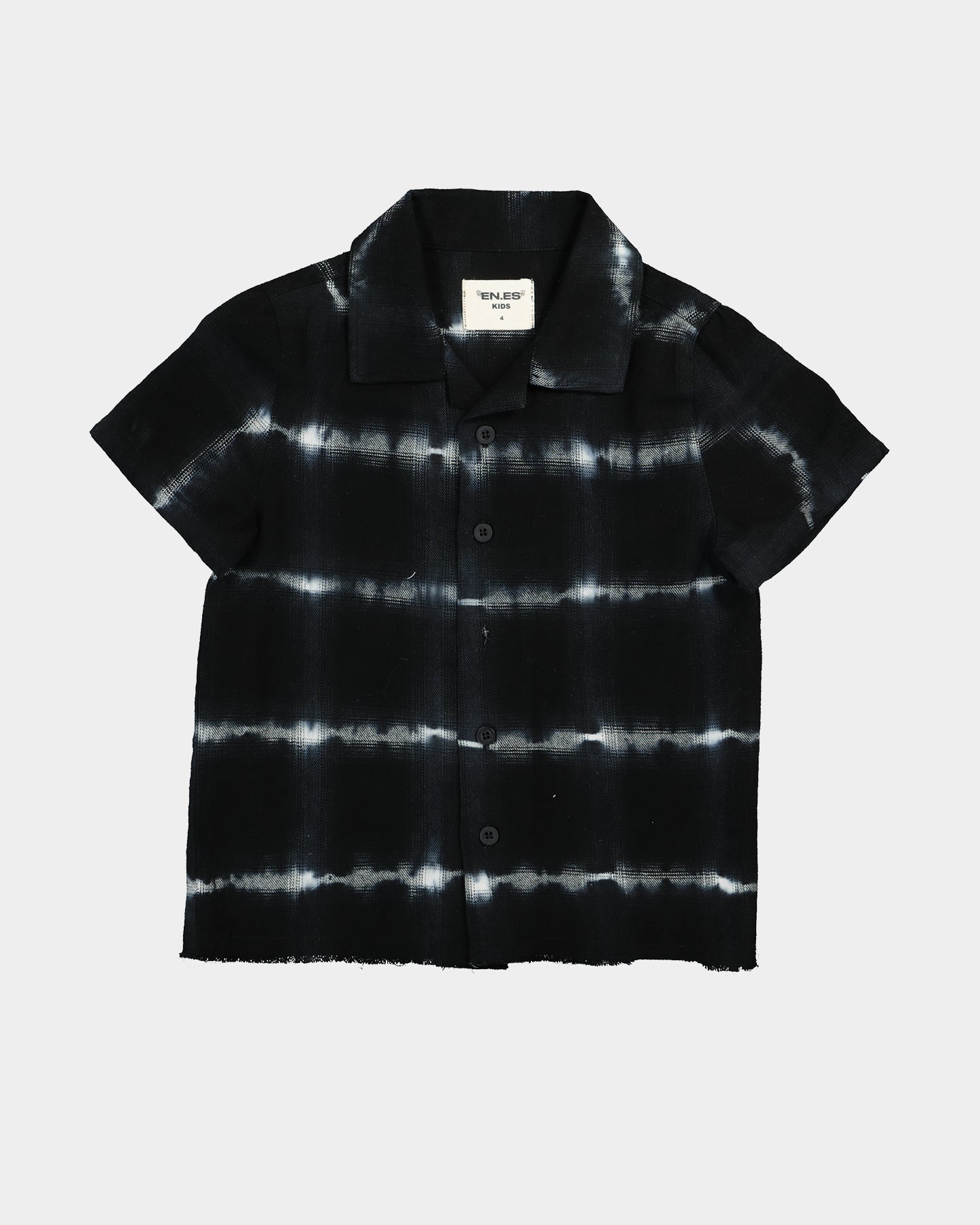 EN ES Kids Kids' Freyed Button Up Short Sleeve Shirt Black/White