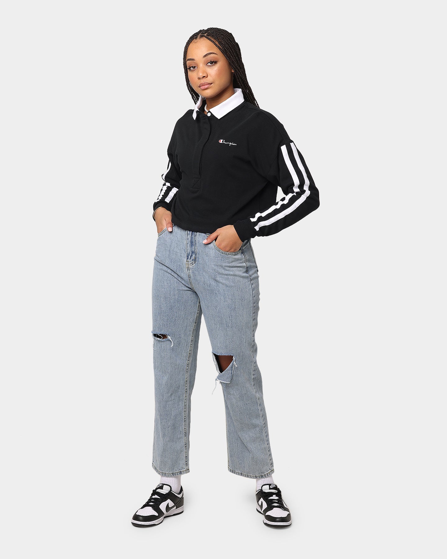 Champion Women's Lifestyle 2 Stripe Rugby Polo Shirt Black