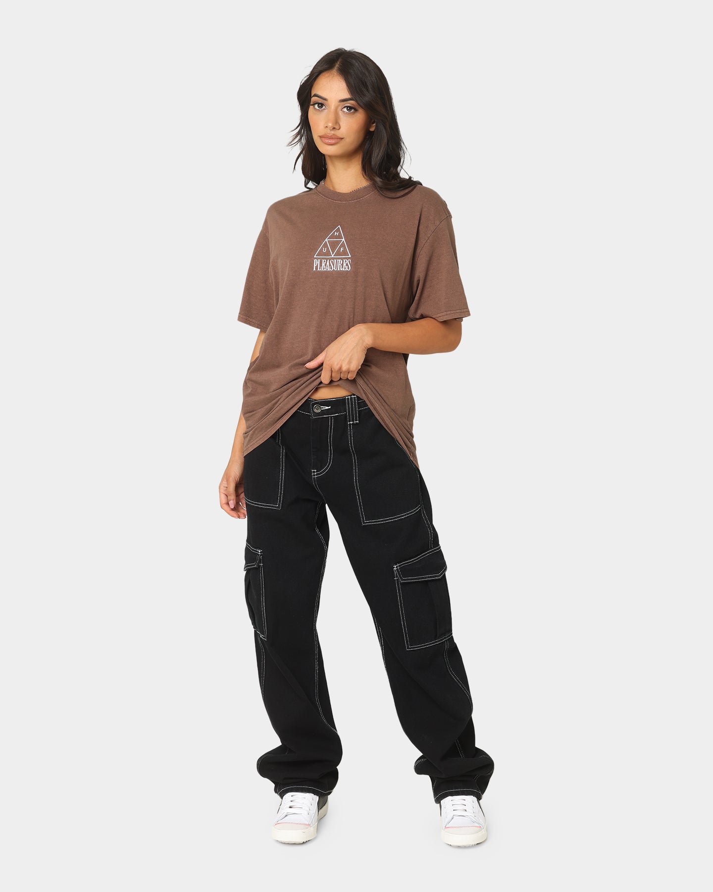 HUF X Pleasures Dyed Short Sleeve T-Shirt Brown Style001