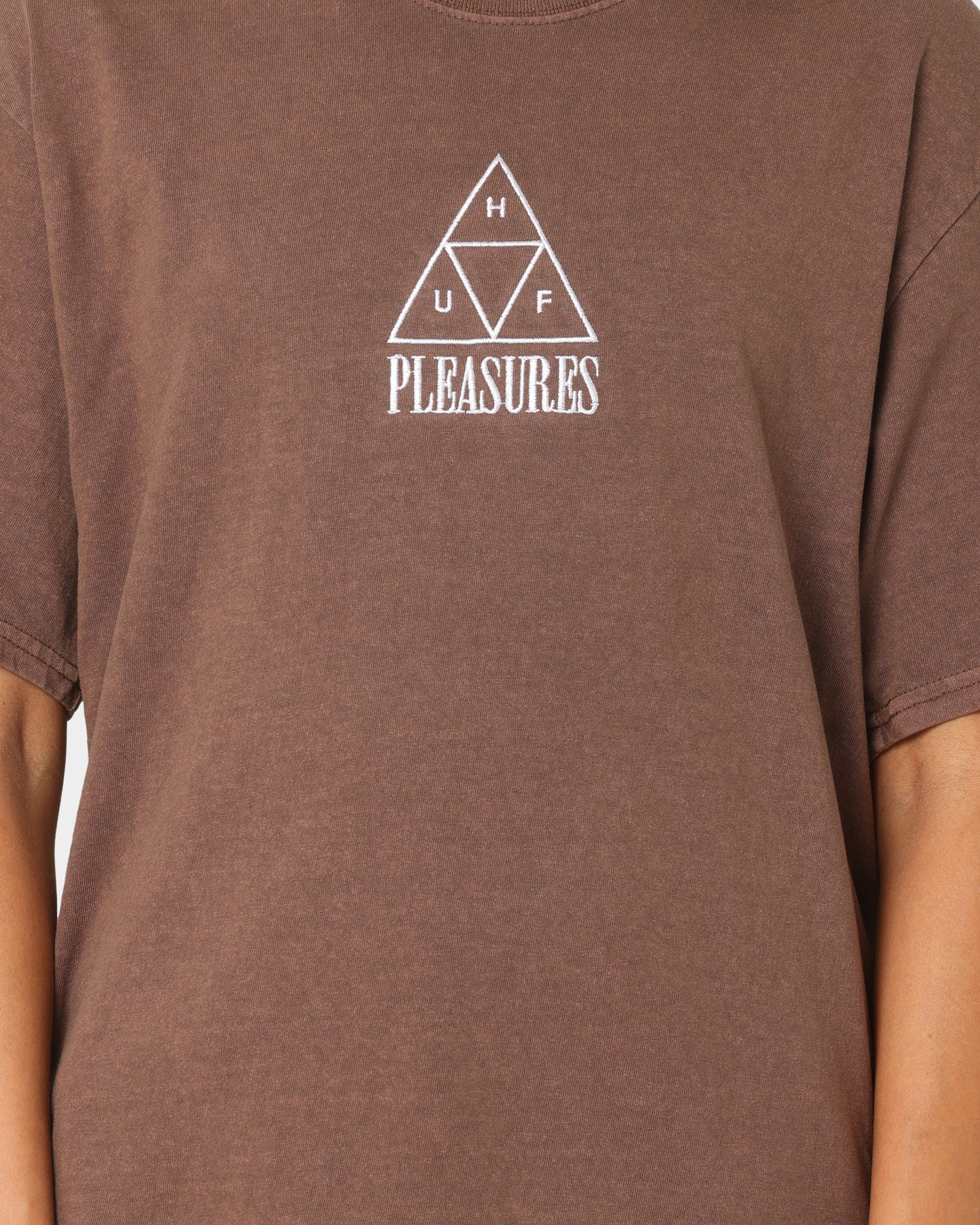 HUF X Pleasures Dyed Short Sleeve T-Shirt Brown Style001