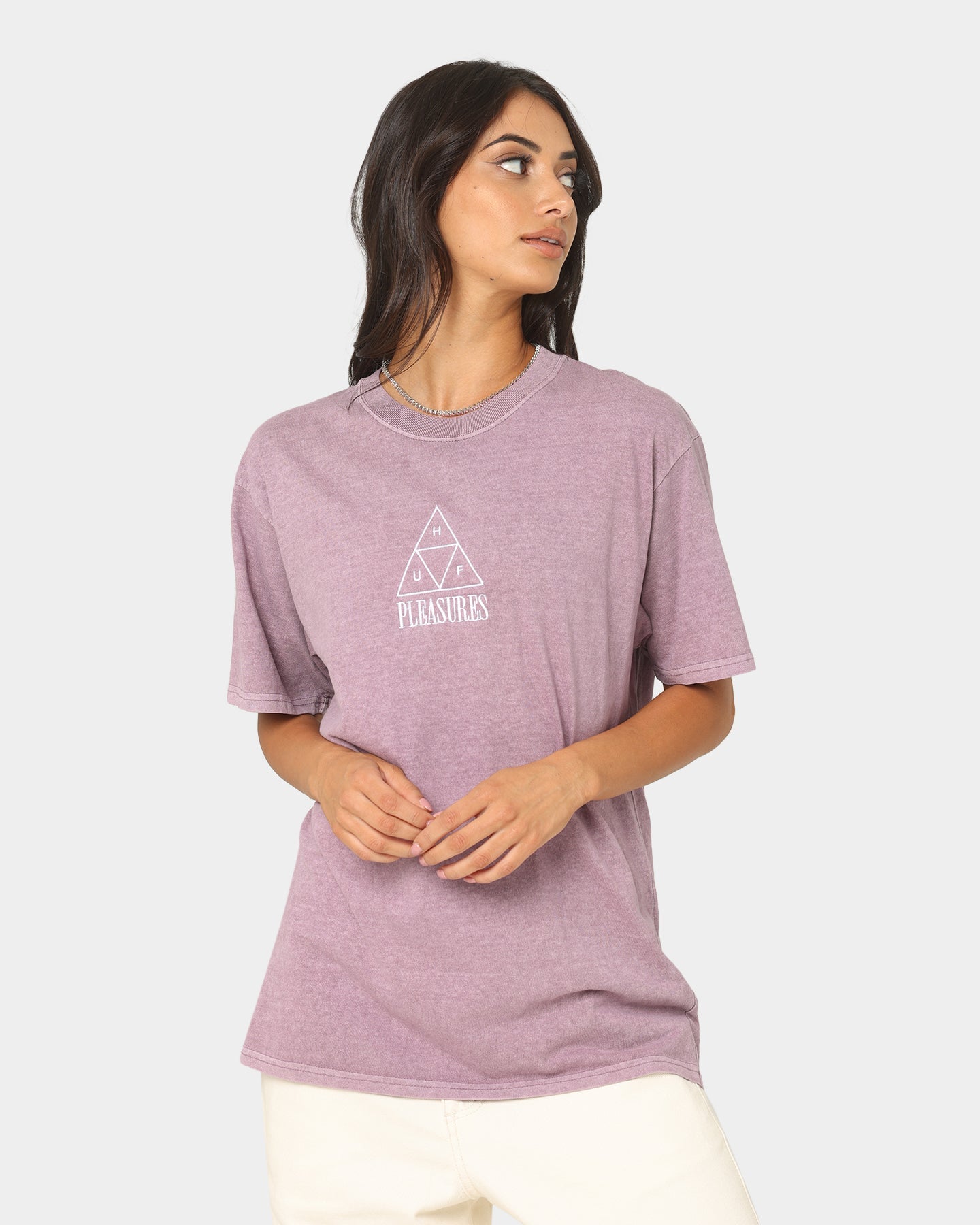HUF X Pleasures Dyed Short Sleeve T-Shirt Purple Style001