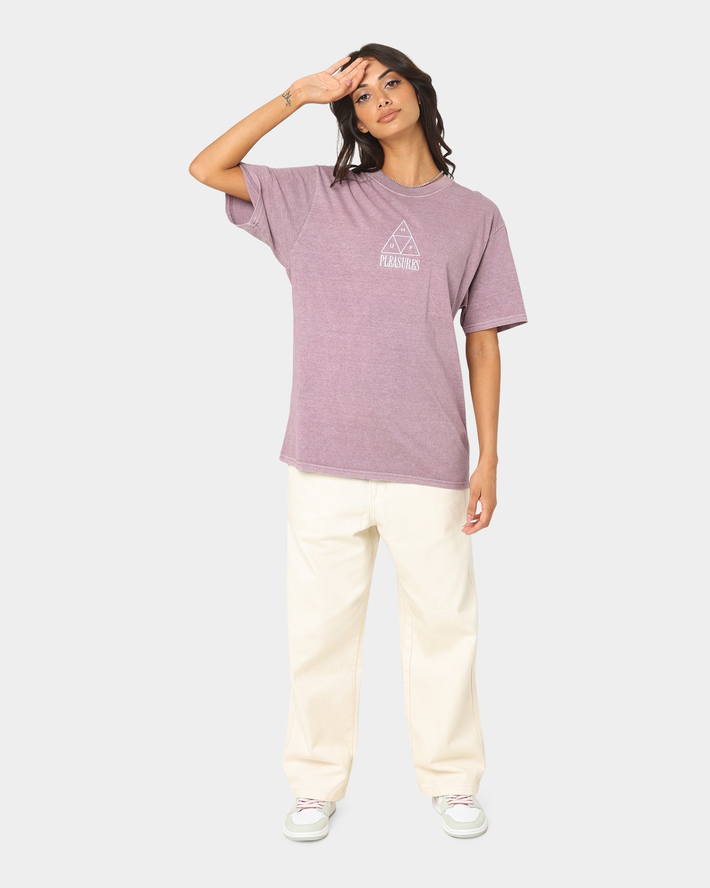HUF X Pleasures Dyed Short Sleeve T-Shirt Purple Style001