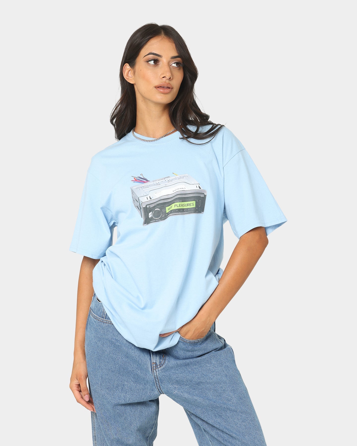 HUF X Pleasures Head Unit Short Sleeve T-Shirt Light Blue Style001