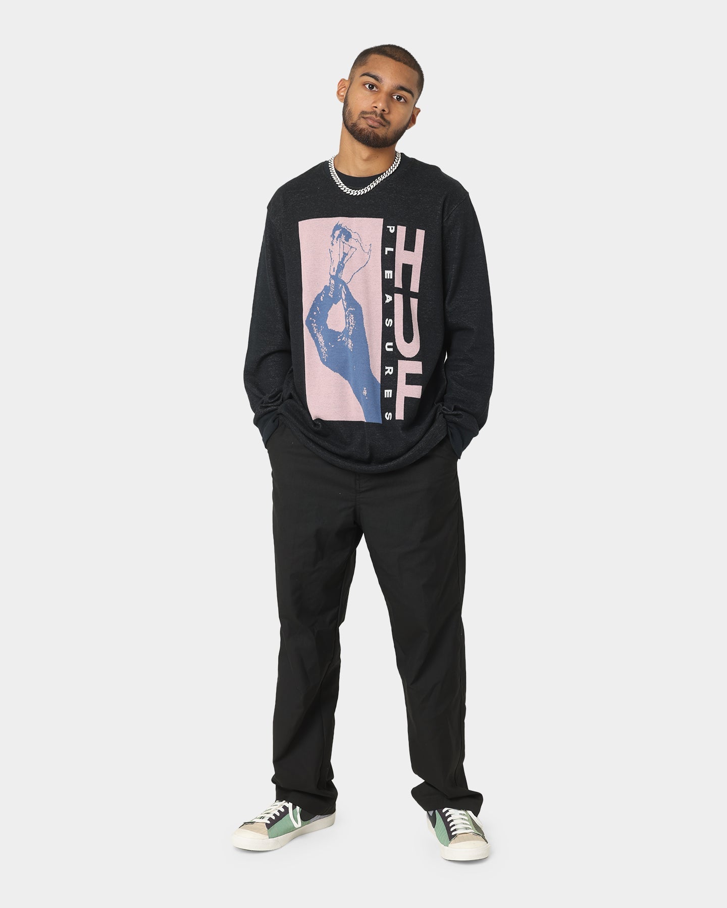 HUF X Pleasures Light Up Jacquard Long Sleeve Knit T-Shirt Black