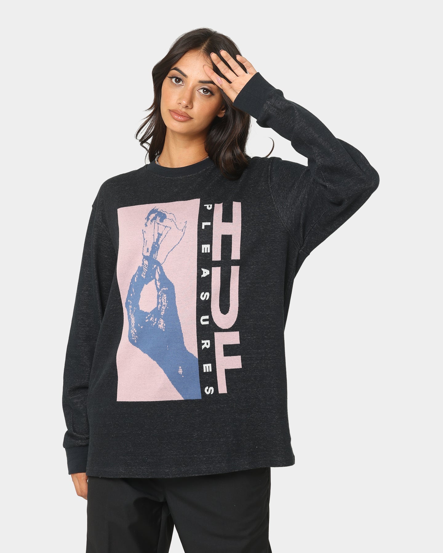 HUF X Pleasures Light Up Jacquard Long Sleeve Knit T-Shirt Black Style001