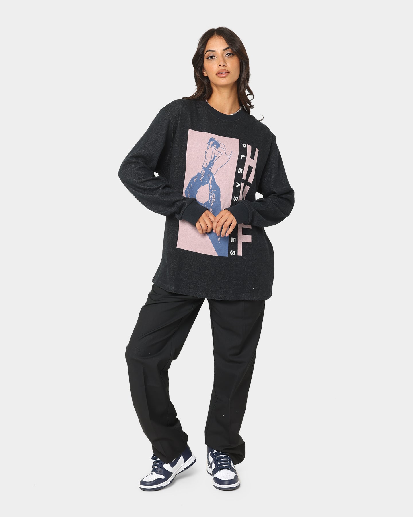 HUF X Pleasures Light Up Jacquard Long Sleeve Knit T-Shirt Black Style001