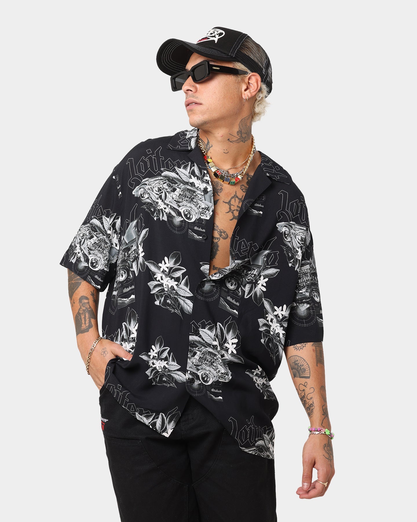 Loiter Motor Sport Button Up Shirt Black/White