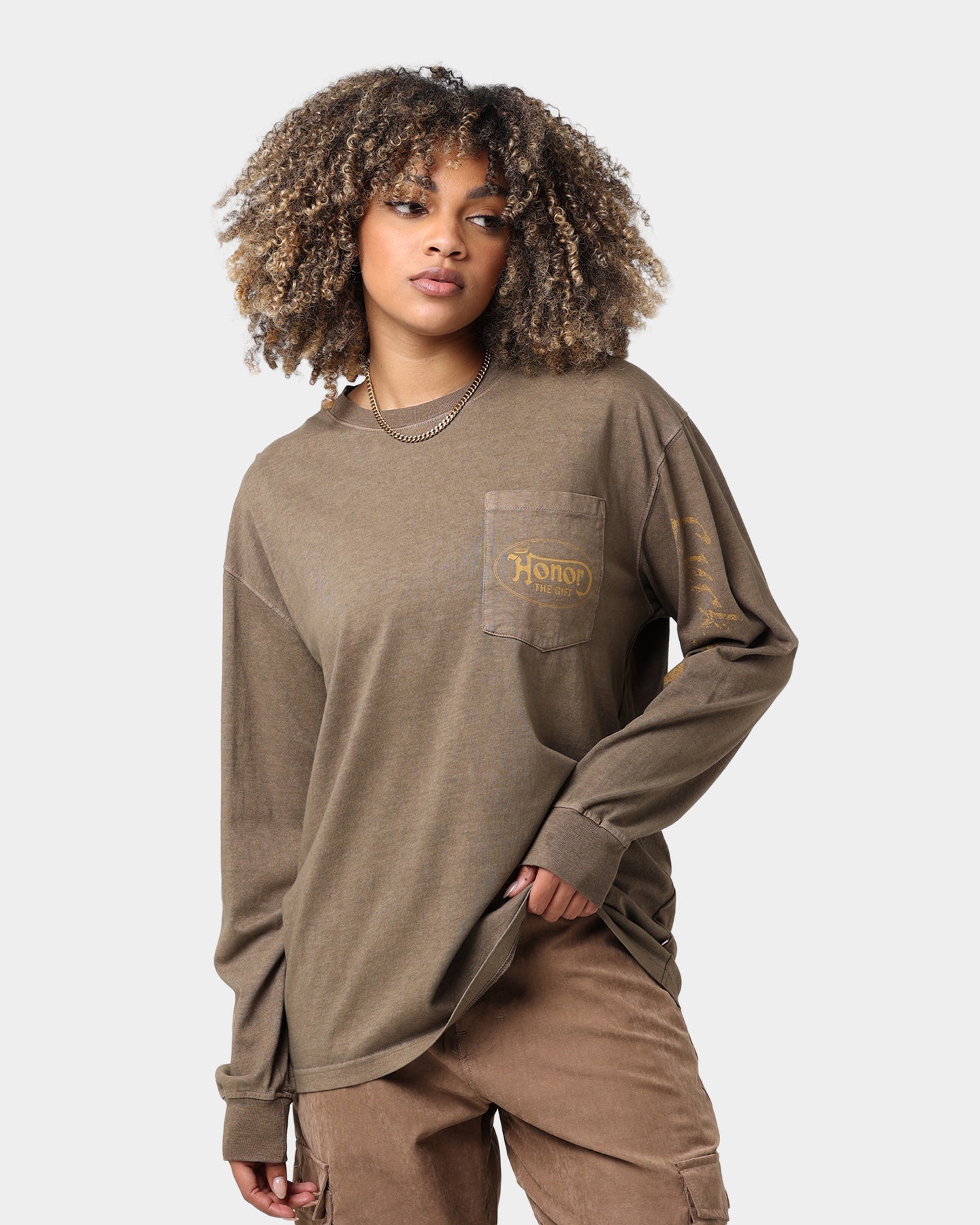 Honor The Gift Lucky Hand Long Sleeve T-Shirt Coyote Style001
