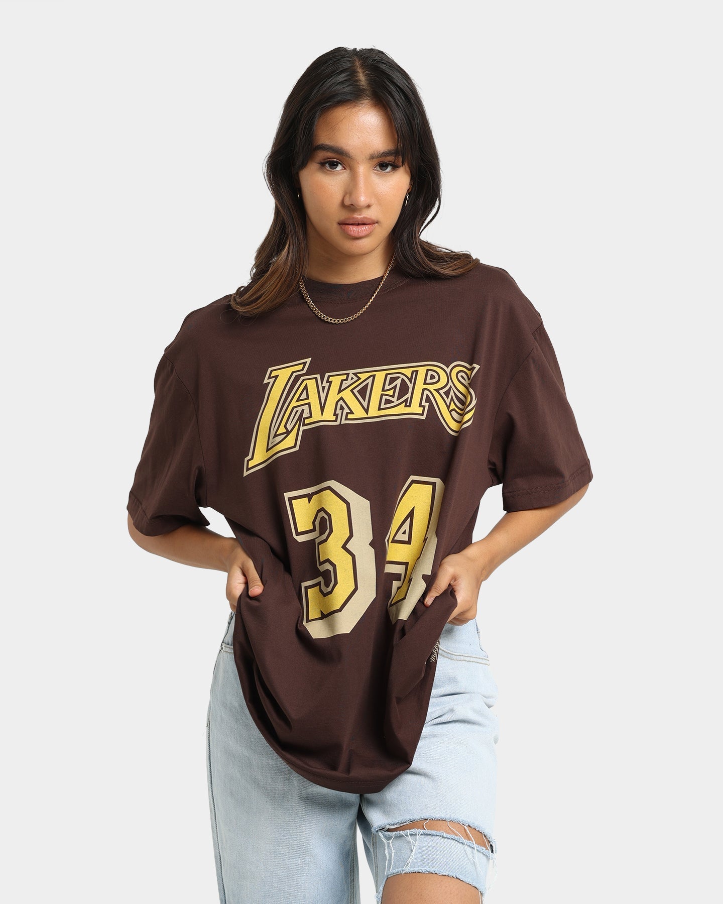 Mitchell & Ness Los Angeles Lakers Shaquille O'Neal #34 Lux Brown T-Shirt Baroque Brown Style001