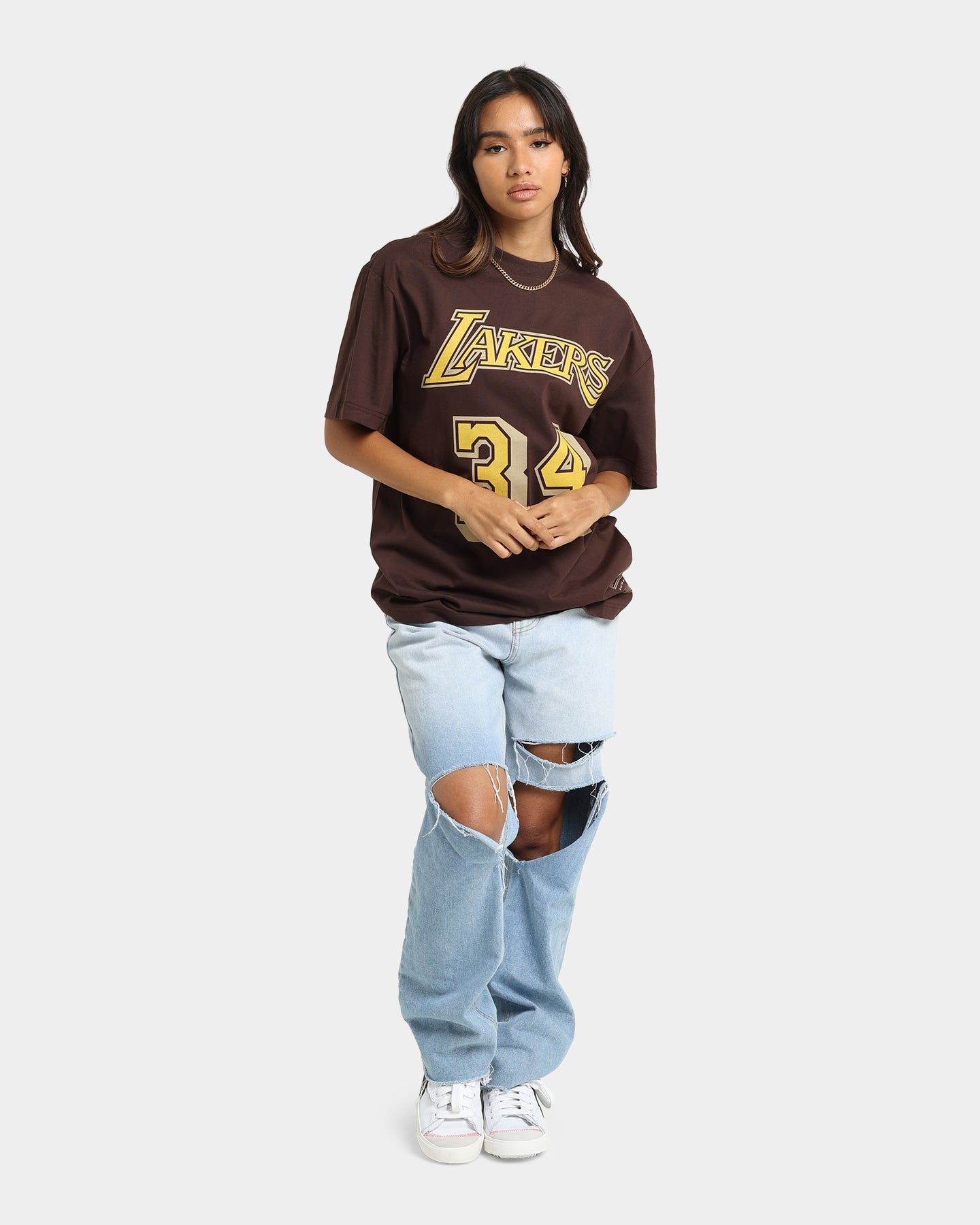 Mitchell & Ness Los Angeles Lakers Shaquille O'Neal #34 Lux Brown T-Shirt Baroque Brown Style001