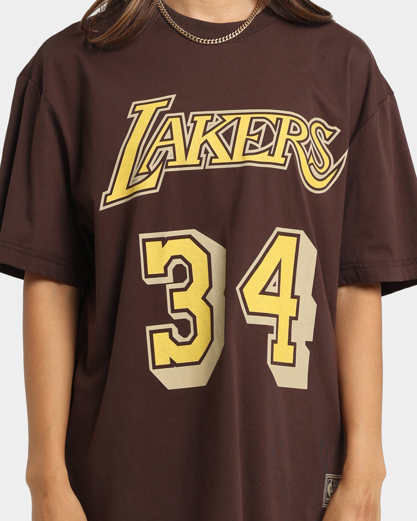 Mitchell & Ness Los Angeles Lakers Shaquille O'Neal #34 Lux Brown T-Shirt Baroque Brown Style001