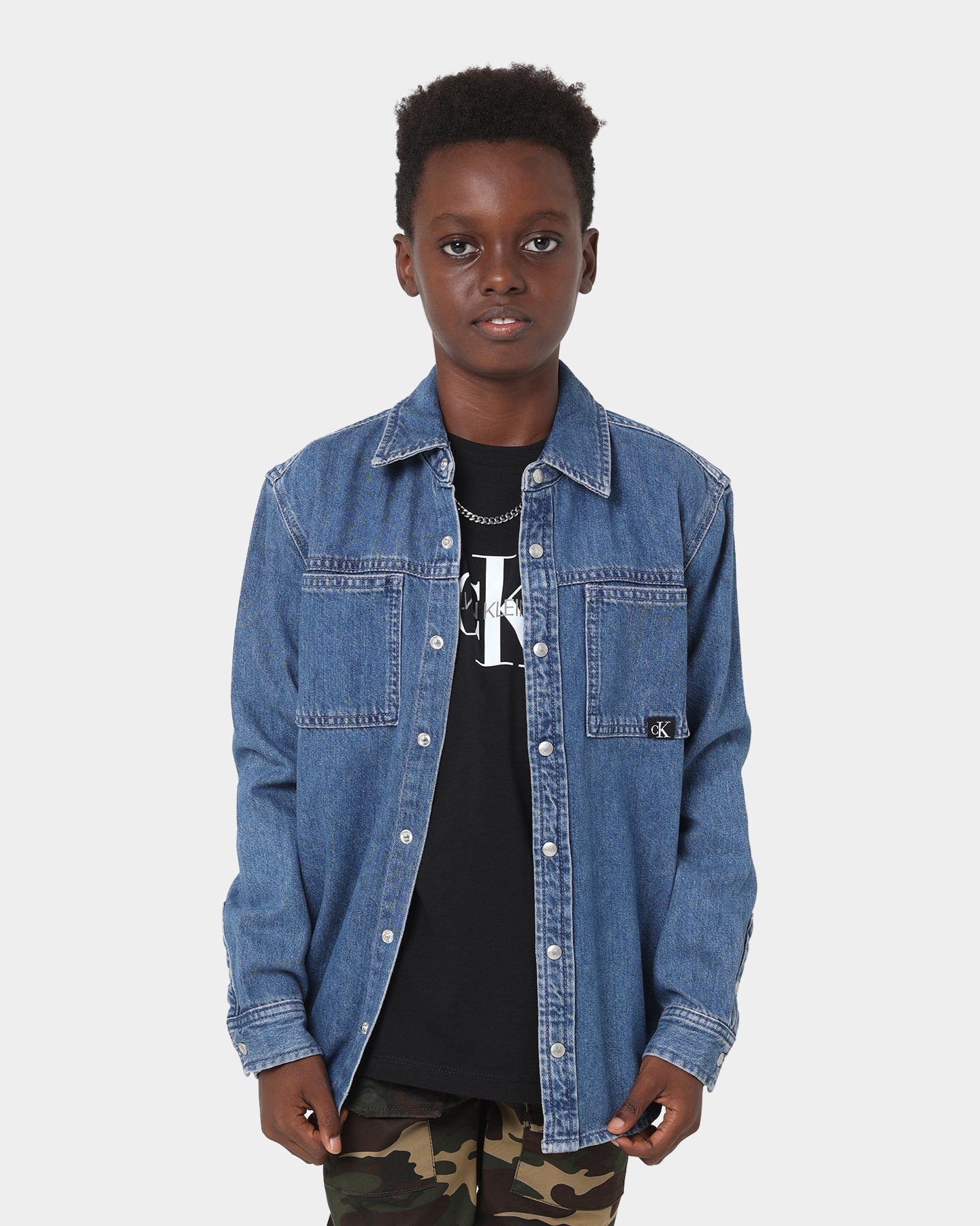 Calvin Klein Kids' Relaxed Denim Shirt Mid Blue Rigid