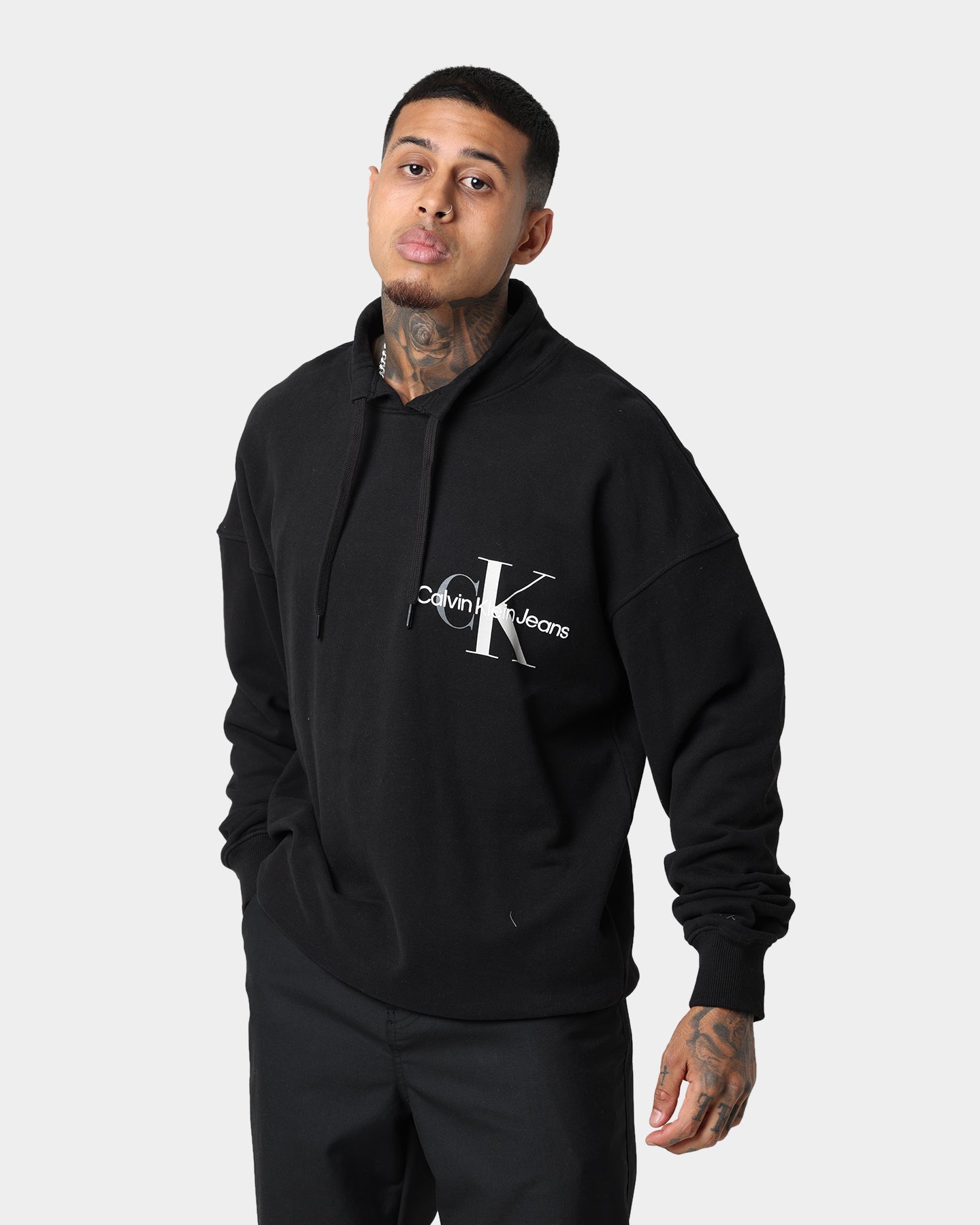 Calvin Klein Monogram Funnel Neck Sweatshirt CK Black