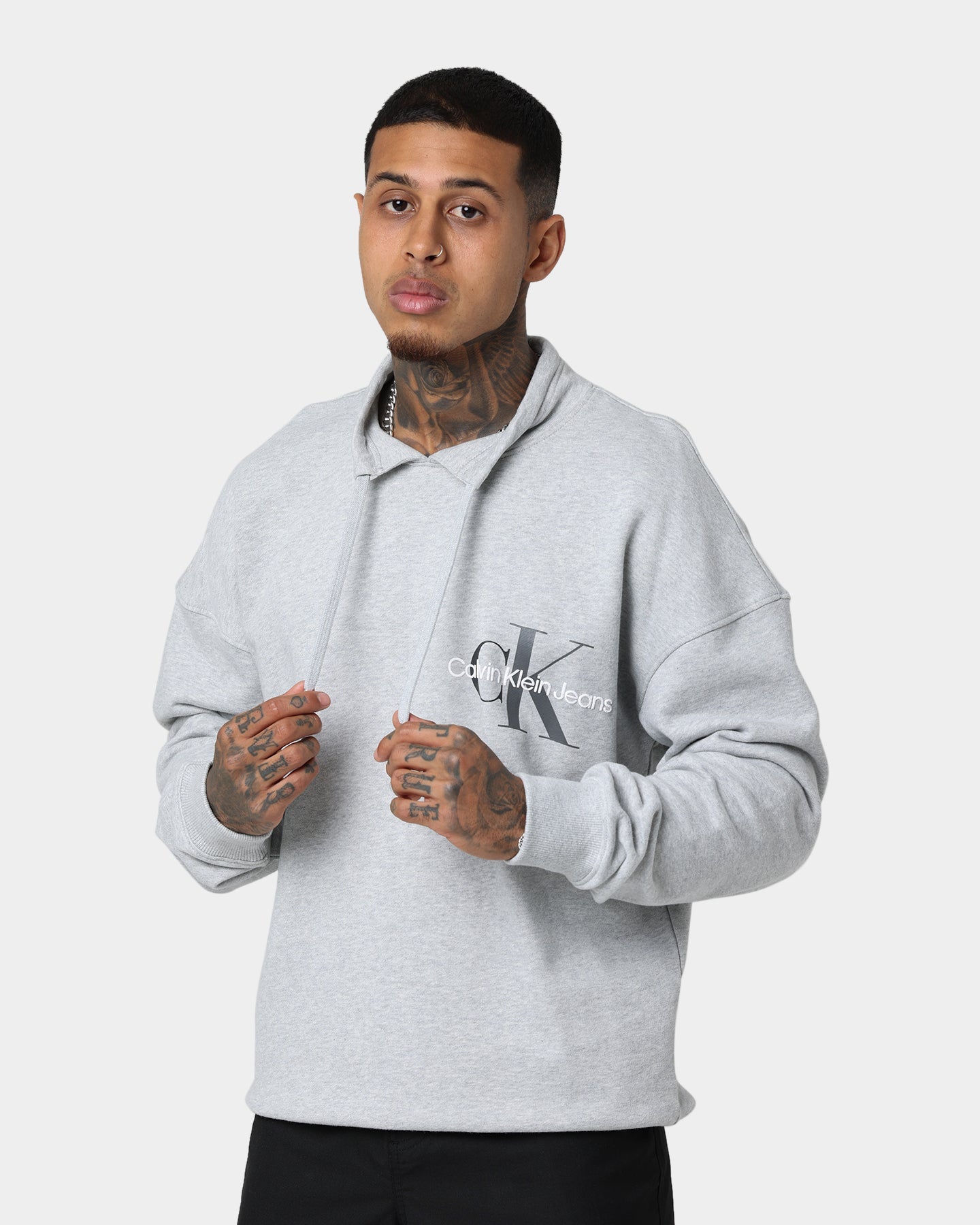 Calvin Klein Monogram Funnel Neck Sweatshirt Light Grey Heat