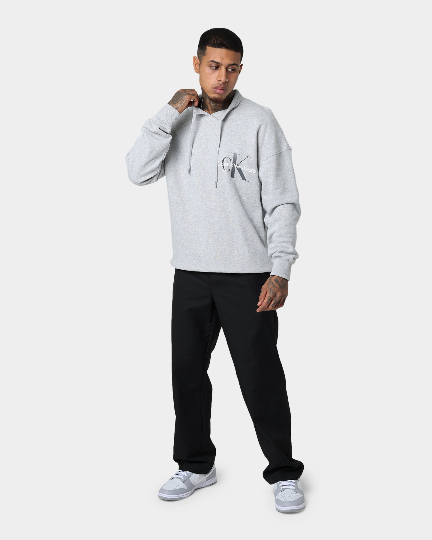 Calvin Klein Monogram Funnel Neck Sweatshirt Light Grey Heat