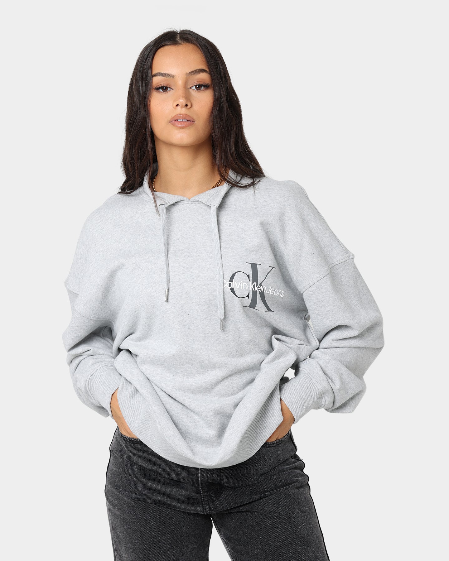 Calvin Klein Monogram Funnel Neck Sweatshirt Light Grey Heat Style001