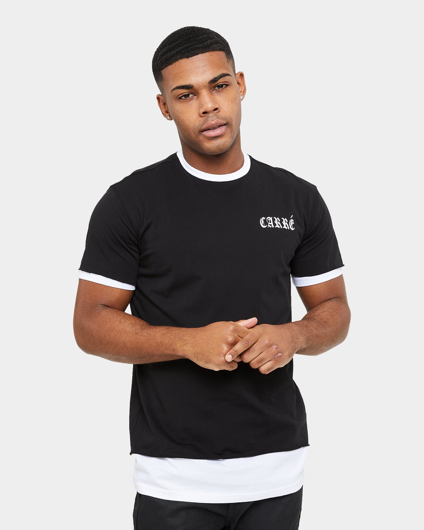 Carre Distressed Ringer Oversized Short Sleeve T-Shirt Black/White