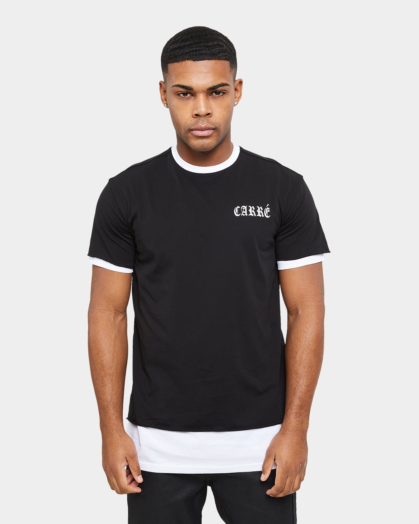 Carre Distressed Ringer Oversized Short Sleeve T-Shirt Black/White