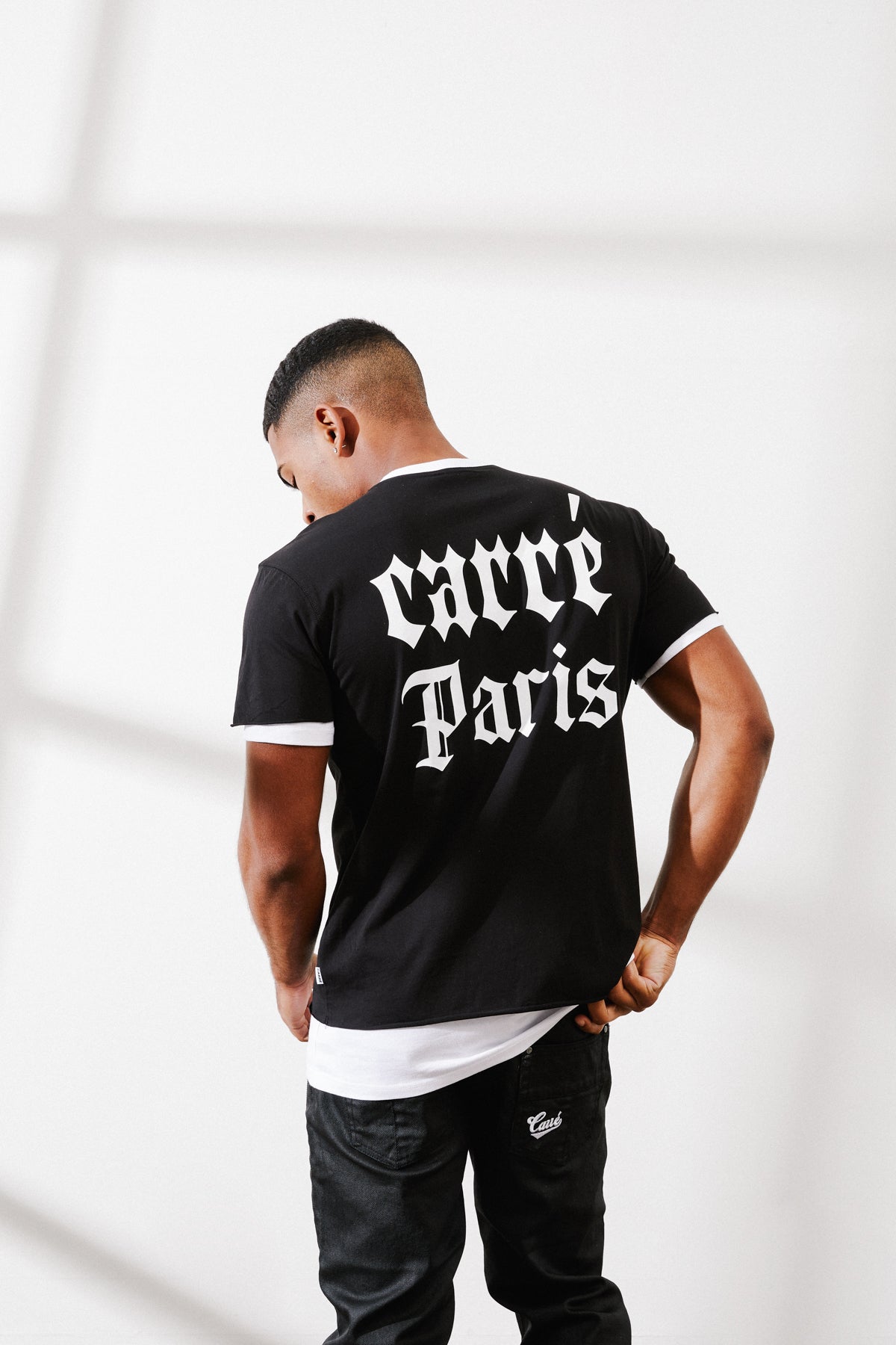 Carre Distressed Ringer Oversized Short Sleeve T-Shirt Black/White