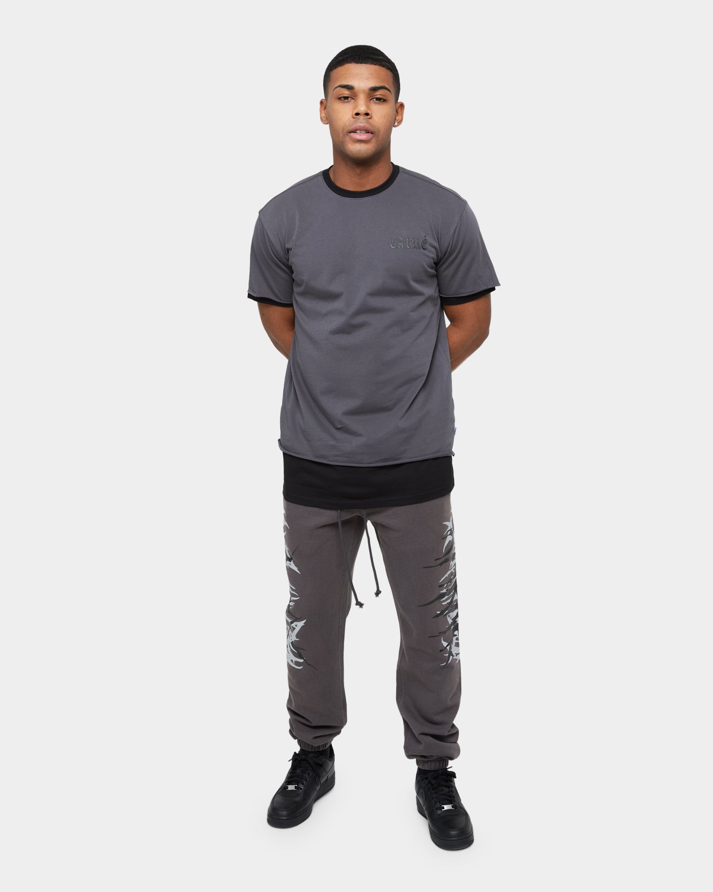 Carre Distressed Ringer Oversized Short Sleeve T-Shirt Charcoal/Black
