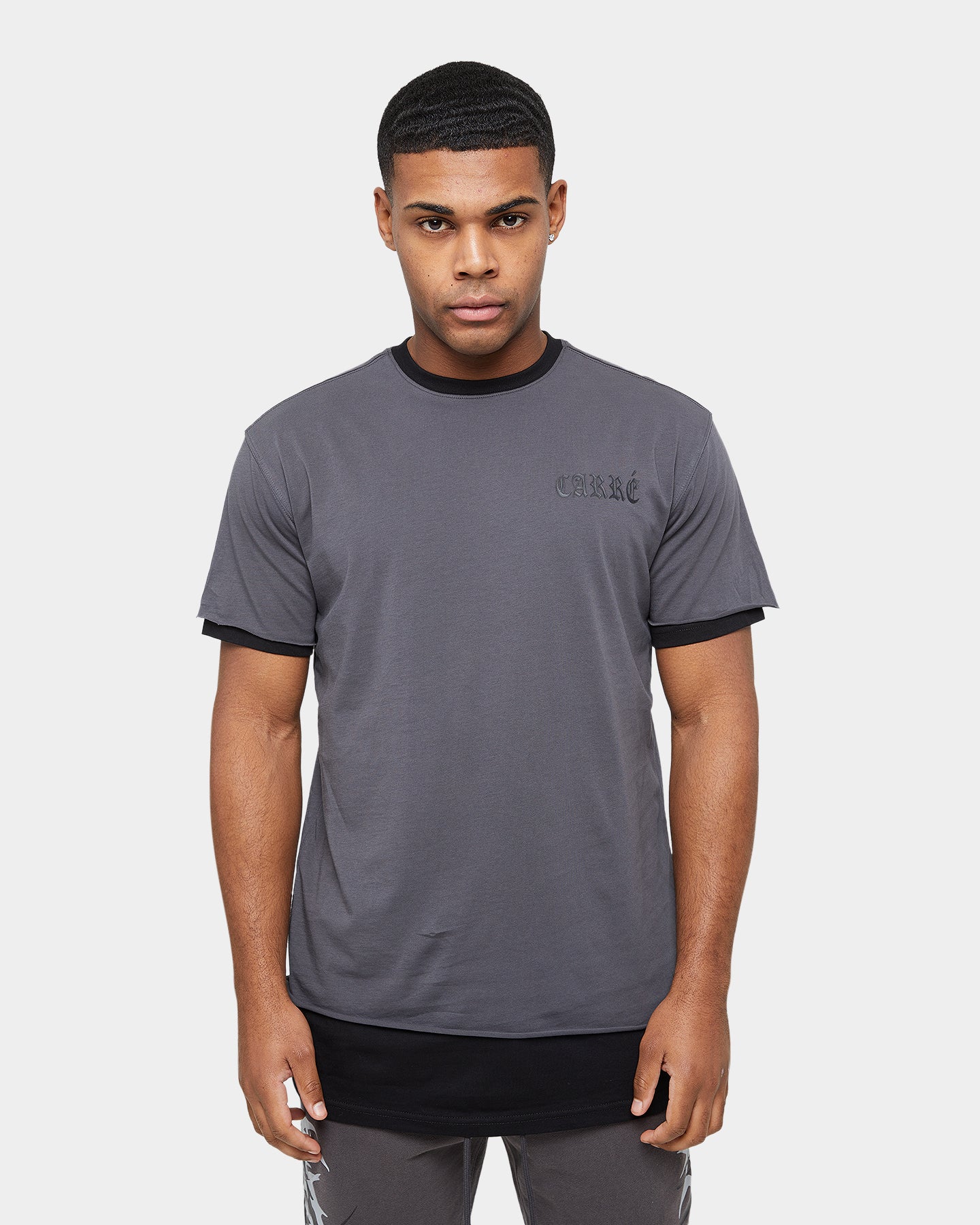 Carre Distressed Ringer Oversized Short Sleeve T-Shirt Charcoal/Black