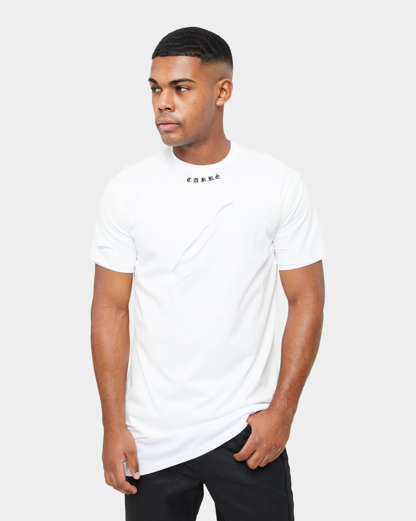 Carre Distressed Slash Oversized Short Sleeve T-Shirt Off White/White