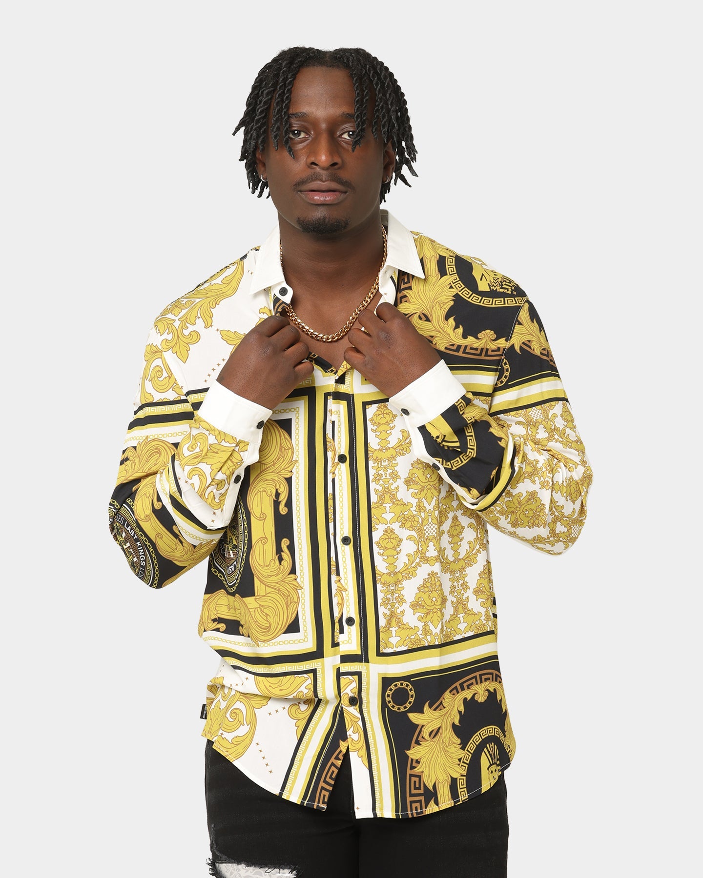Last Kings Baroque Long Sleeve Shirt Black/White/Gold