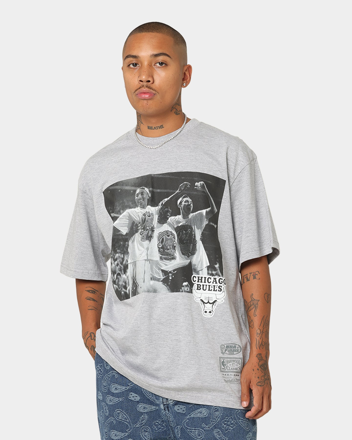 Mitchell & Ness Chicago Bulls Rodman Basketball Photo T-Shirt Grey Marle