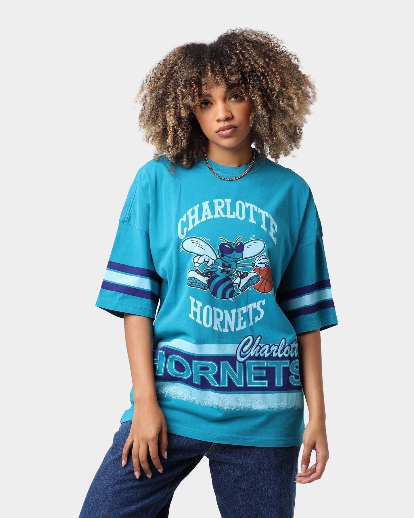 Mitchell & Ness Charlotte Hornets Vintage Conference T-Shirt Faded Teal Style001