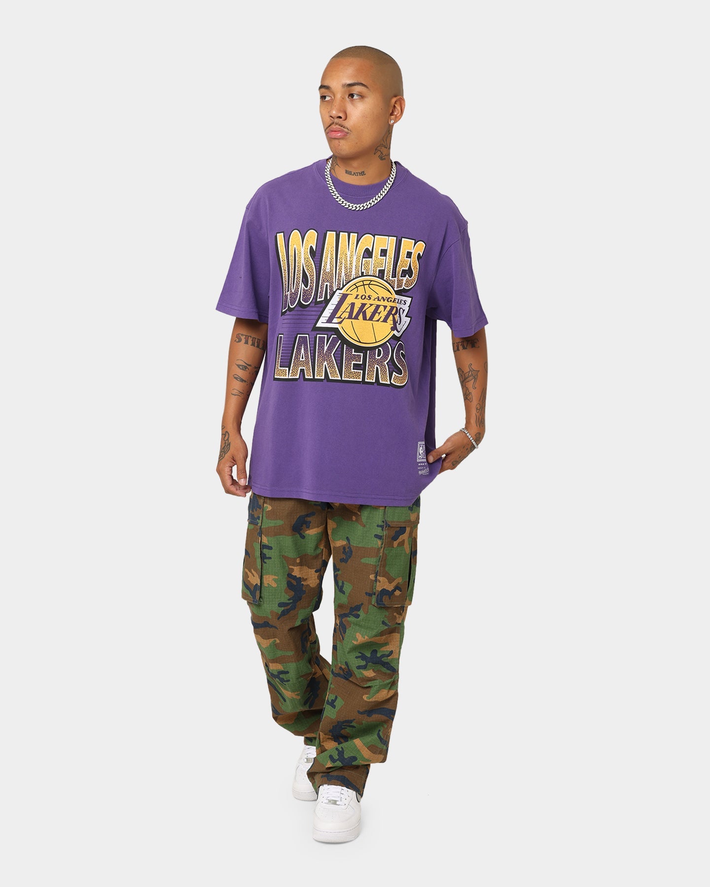 Mitchell & Ness Los Angeles Lakers Incline Stack T-Shirt Faded Purple