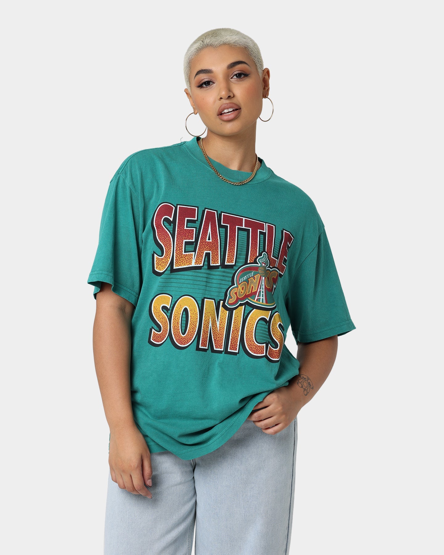 Mitchell & Ness Seattle Sonics Incline Stack Vintage T-Shirt Faded Green Style001