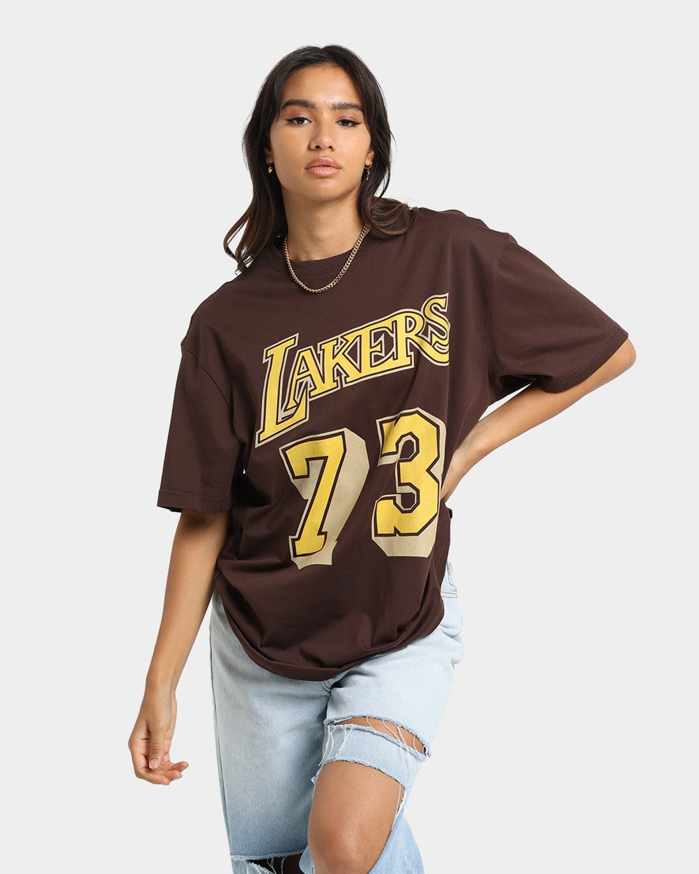 Mitchell & Ness Los Angeles Lakers Dennis Rodman #73 Lux Brown T-Shirt Baroque Brown Style001